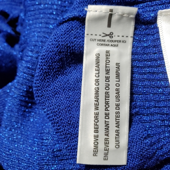 Studio Works Fringed Off Shoulder or Cowneck Top Blue Metallic Size L - Picture 7 of 10